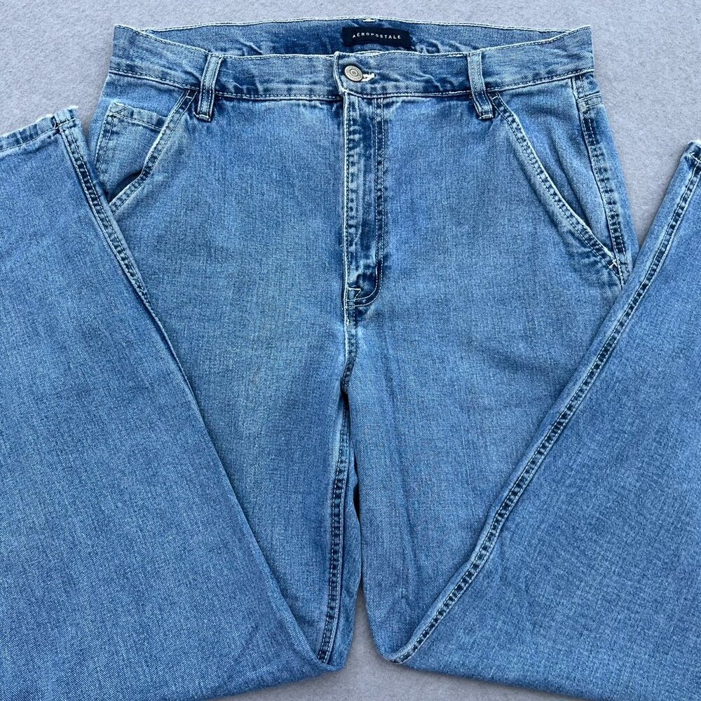 Aeropostale 90s Baggy Jeans Size 14 Regular Medium Wash Straight Leg Carpenter